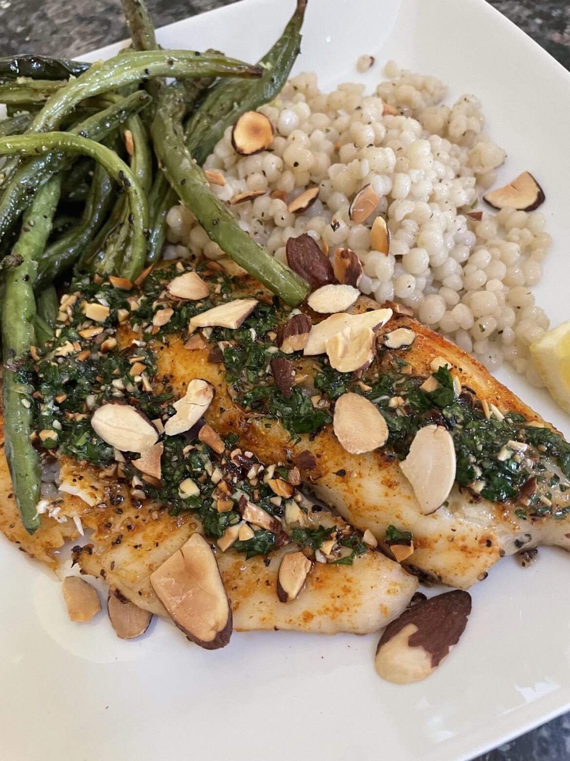 Tilapia with Almond Parsley Gremolata