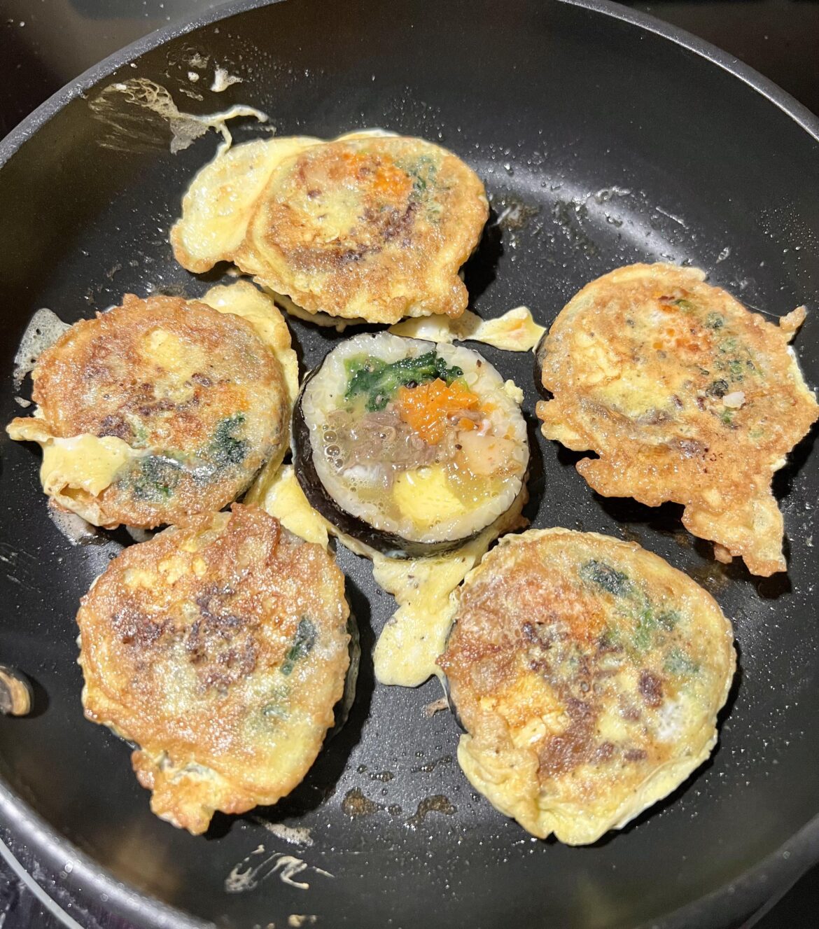 Kimbap dipped in egg and fried in French butter