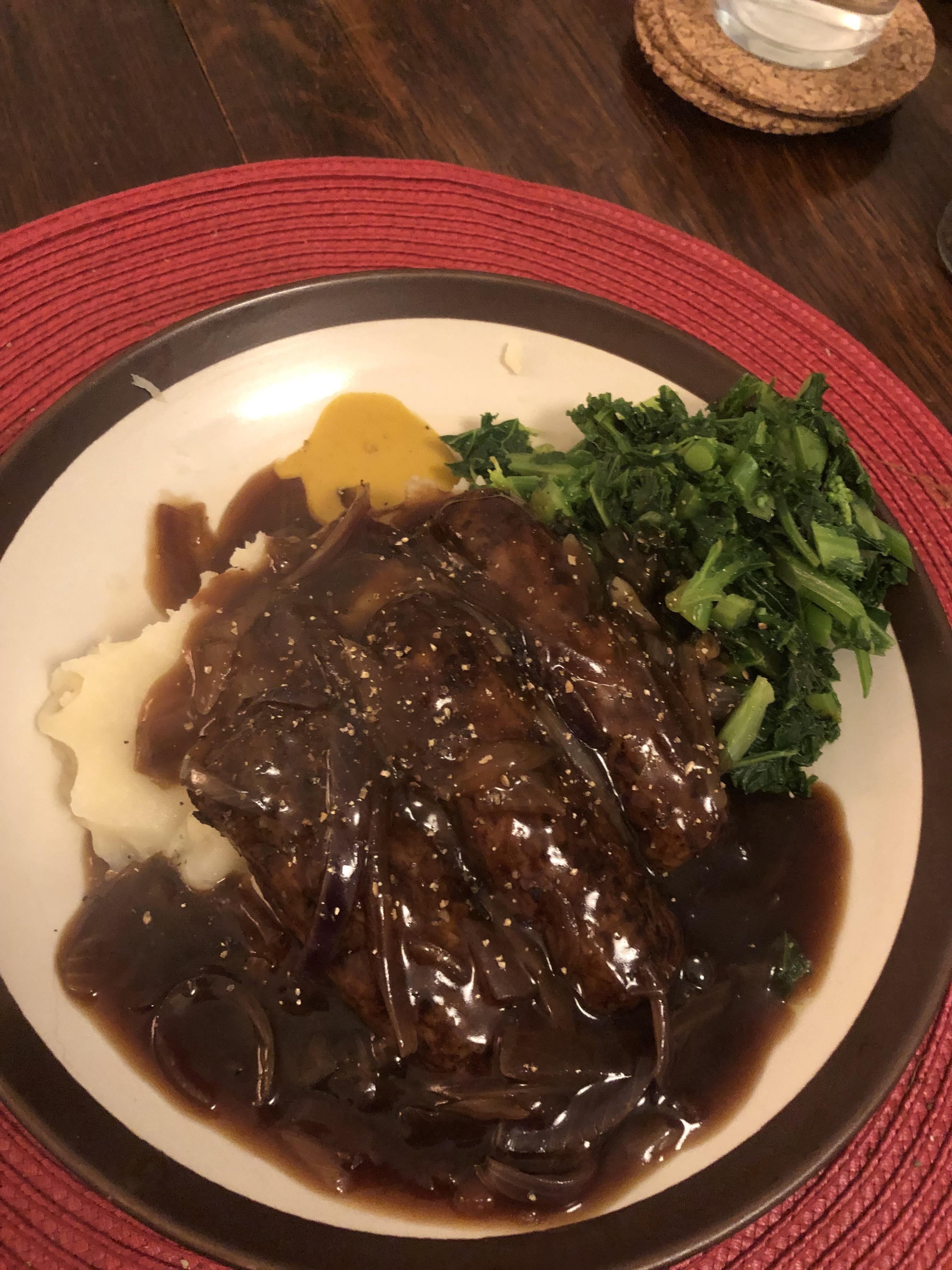Lincolnshire sausages and mash with red onion gravy and kale Dining