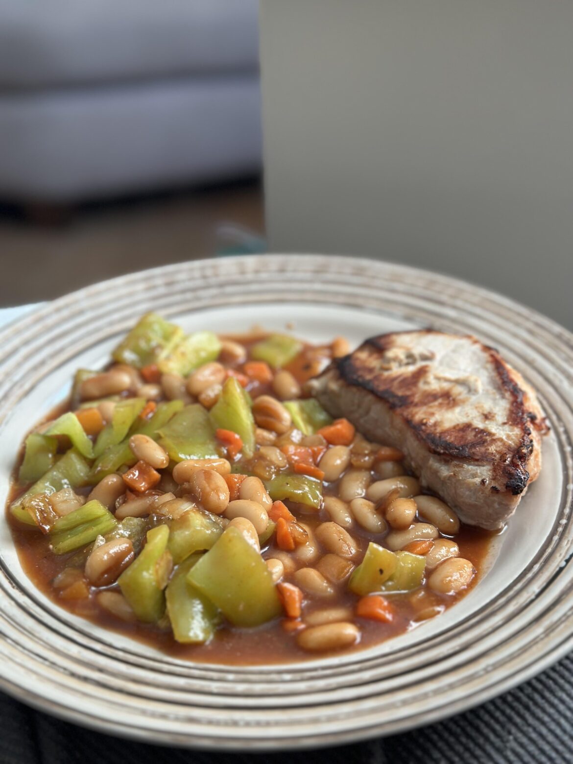 Pork chops and bbq beans