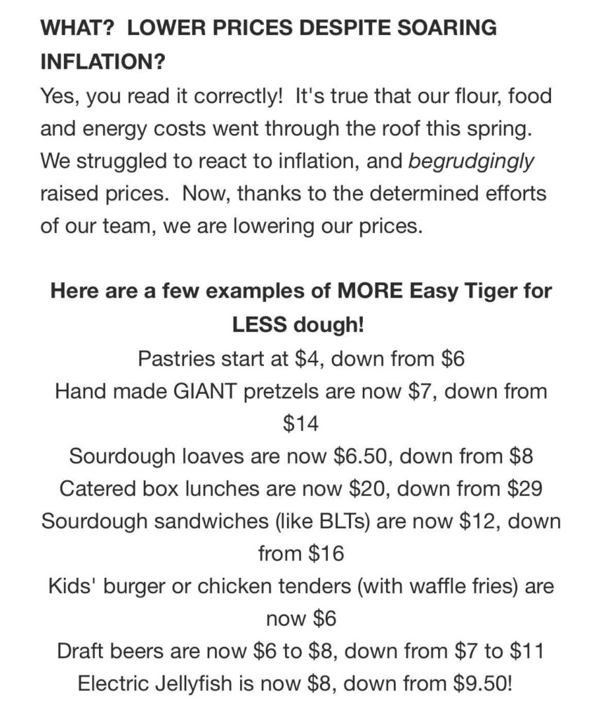 Easy Tiger lowering prices. This is unusual and should be applauded!