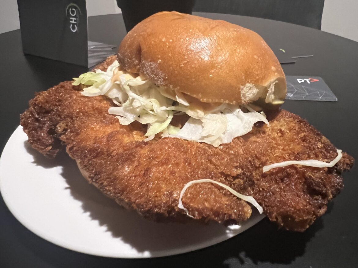 Insane chicken schnitzel sandwich from sandwich society in Melbourne