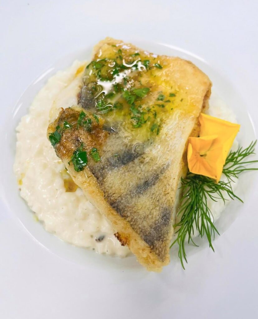 Trout meunière and truffle risotto