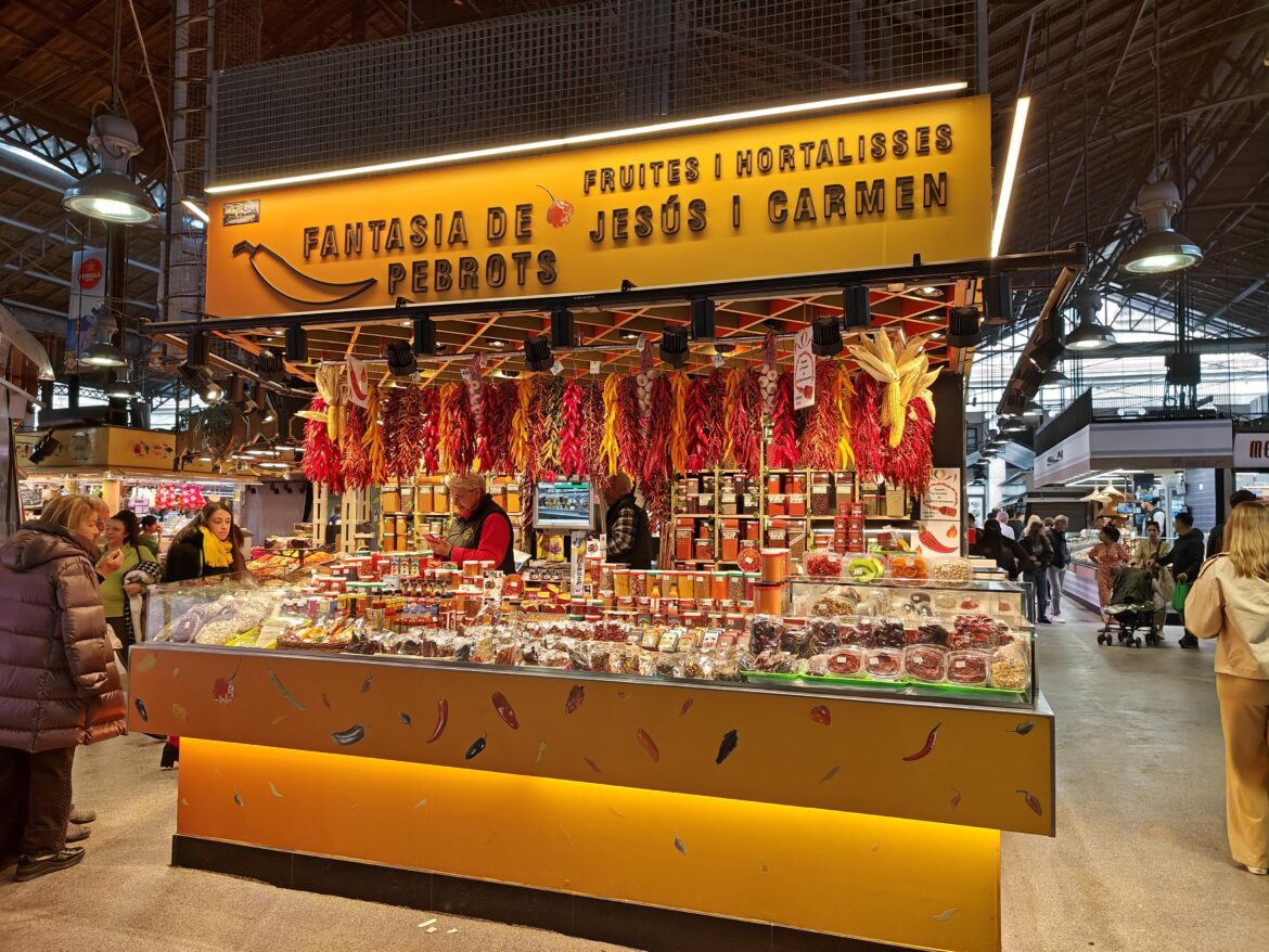 A colorful chili shop in Barcelona