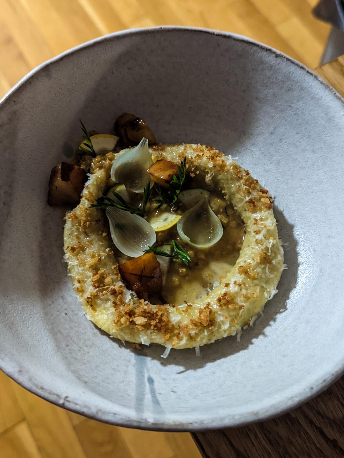 Eggplant and pair marinated in chilli oil