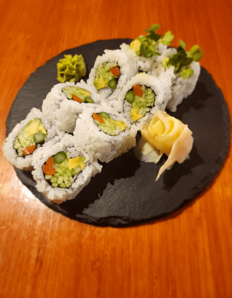Sushi on a rock slab