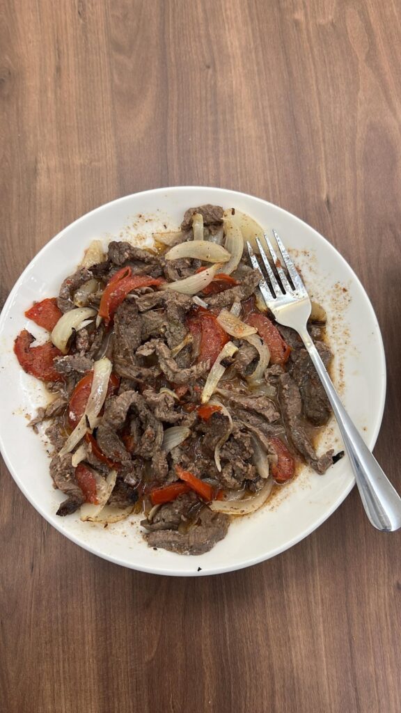 Beef Shawarma with salad and air fried eggplant