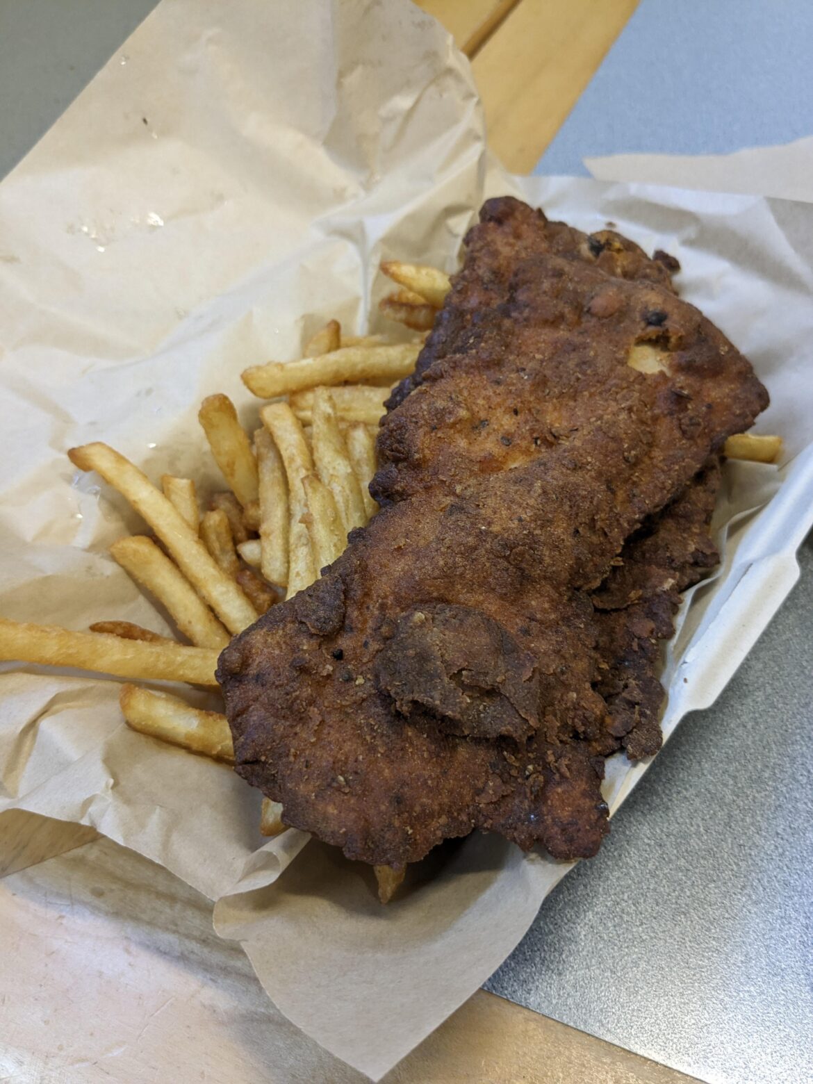 "Chicken tenders" and fries from university