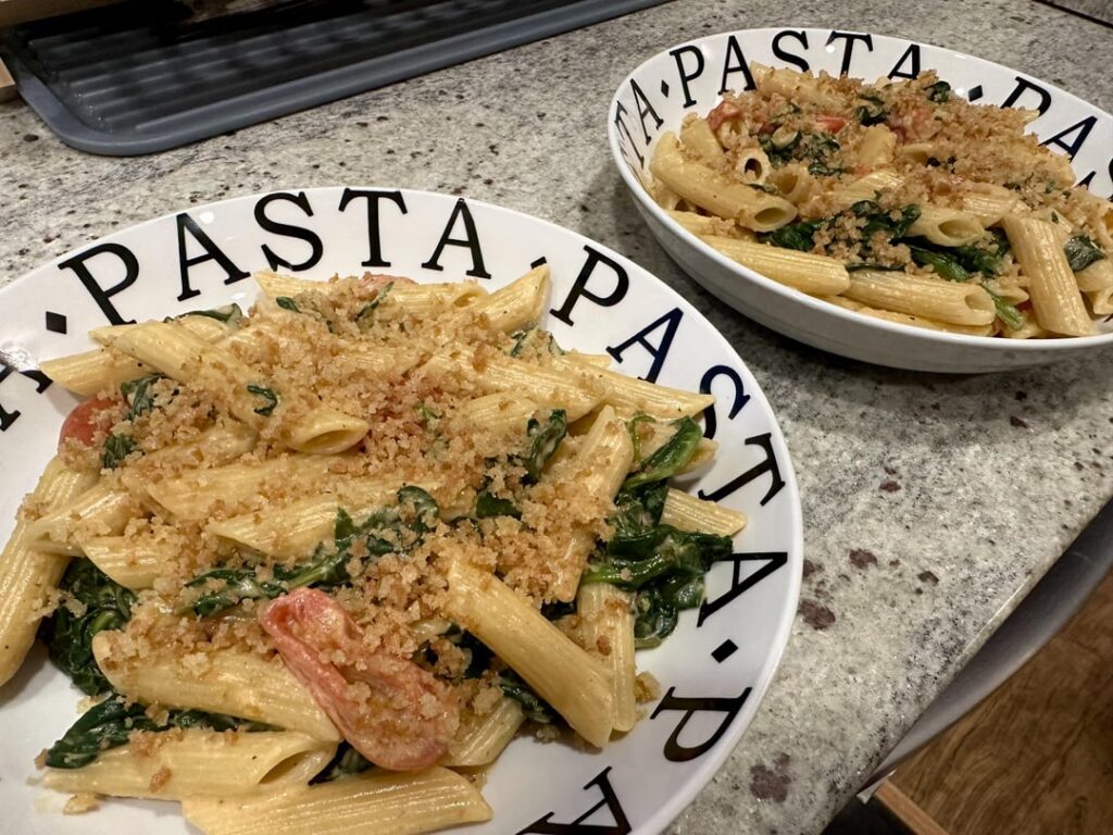 PENNE WITH TOMATOES & SPINACH!!! YUM!