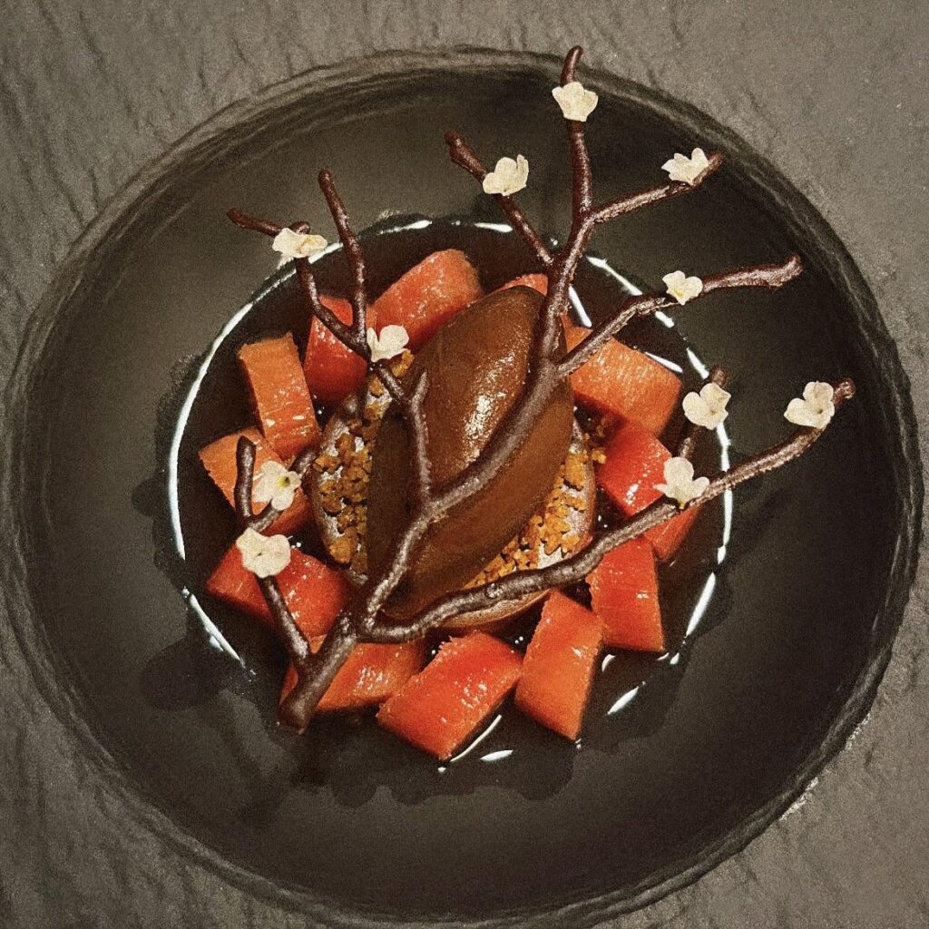 Chocolate Sorbet & Poached Rhubarb