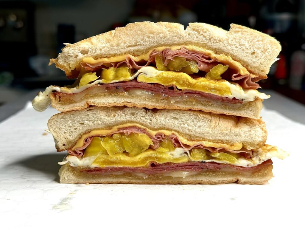 Mortadella, salami, egg, and cheese breakfast sandwich!