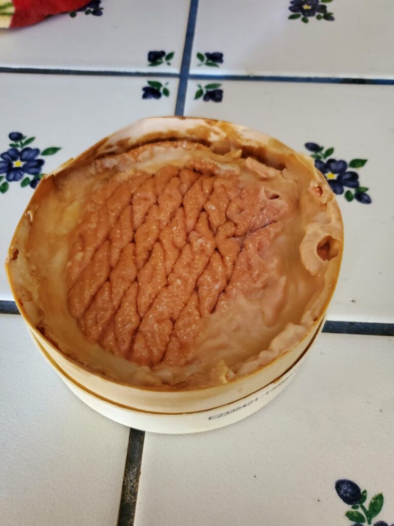 Epoisses Cheese after a few weeks in the cheese cave.
