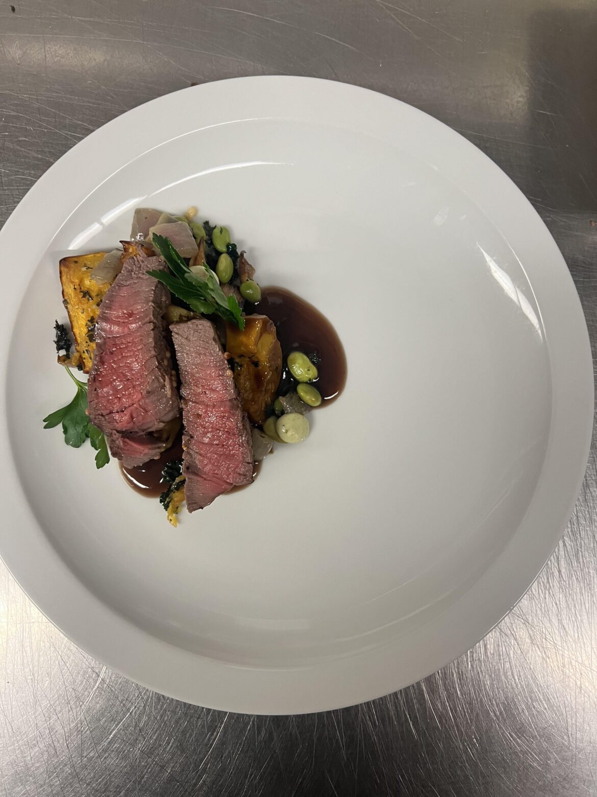 Beef Tenderloin, Delicata succotash, bordelaise, chimi mayo