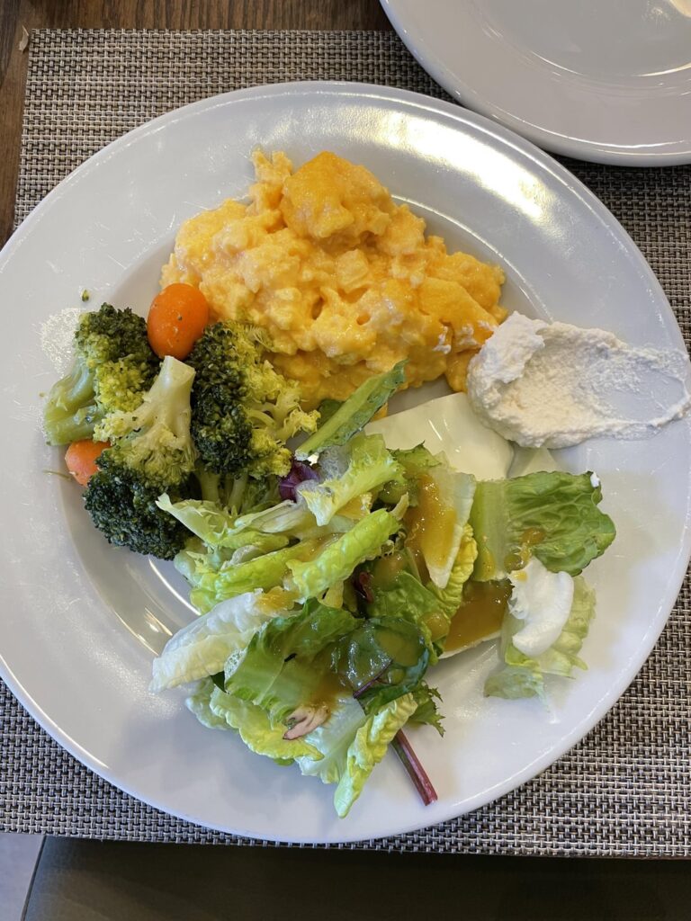 Hôtel buffet so hard to estimate, is this fair? I have a tendency to underestimate😅 Thinking 200 for eggs, 50 broccoli, practically 0 lettuce, 60 for the cheese, 50 for the sauce, 100 for the fruit?