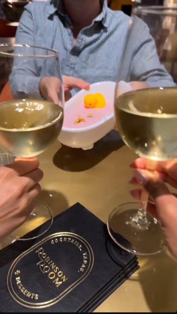 Taken from a friend's Instagram story: Cocktail in a tiny bathtub