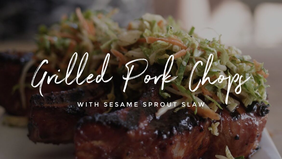 Grilled BBQ Pork Chops with Sesame Sprouts Slaw
