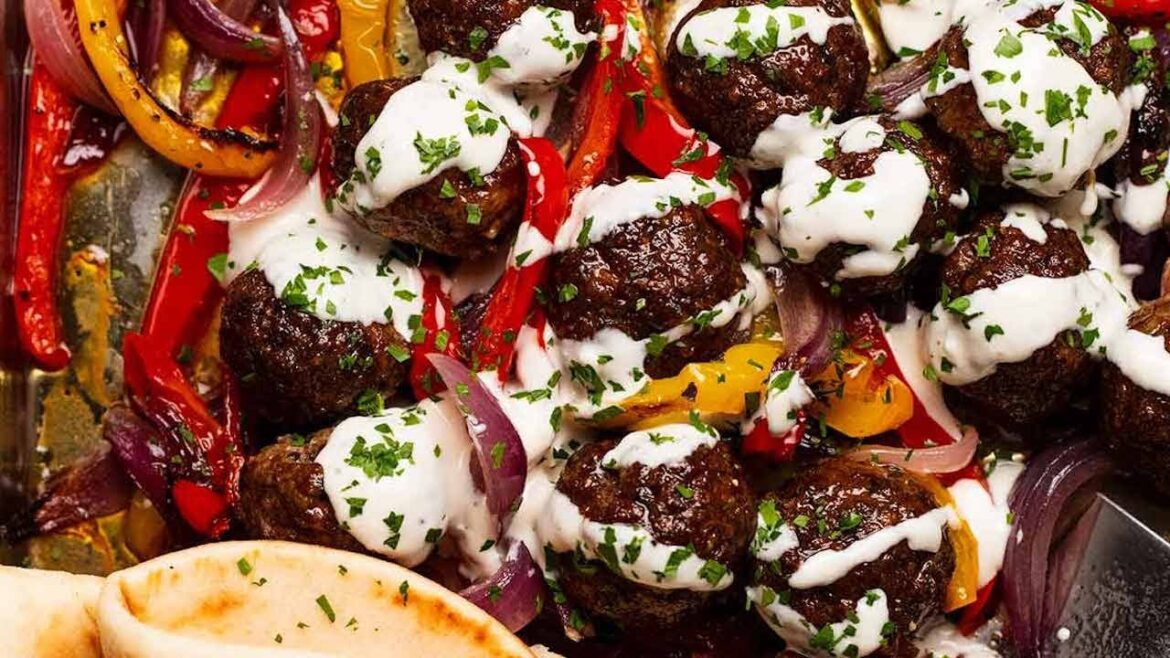 TRAY BAKE DINNER: Lamb kofta meatballs and vegetables