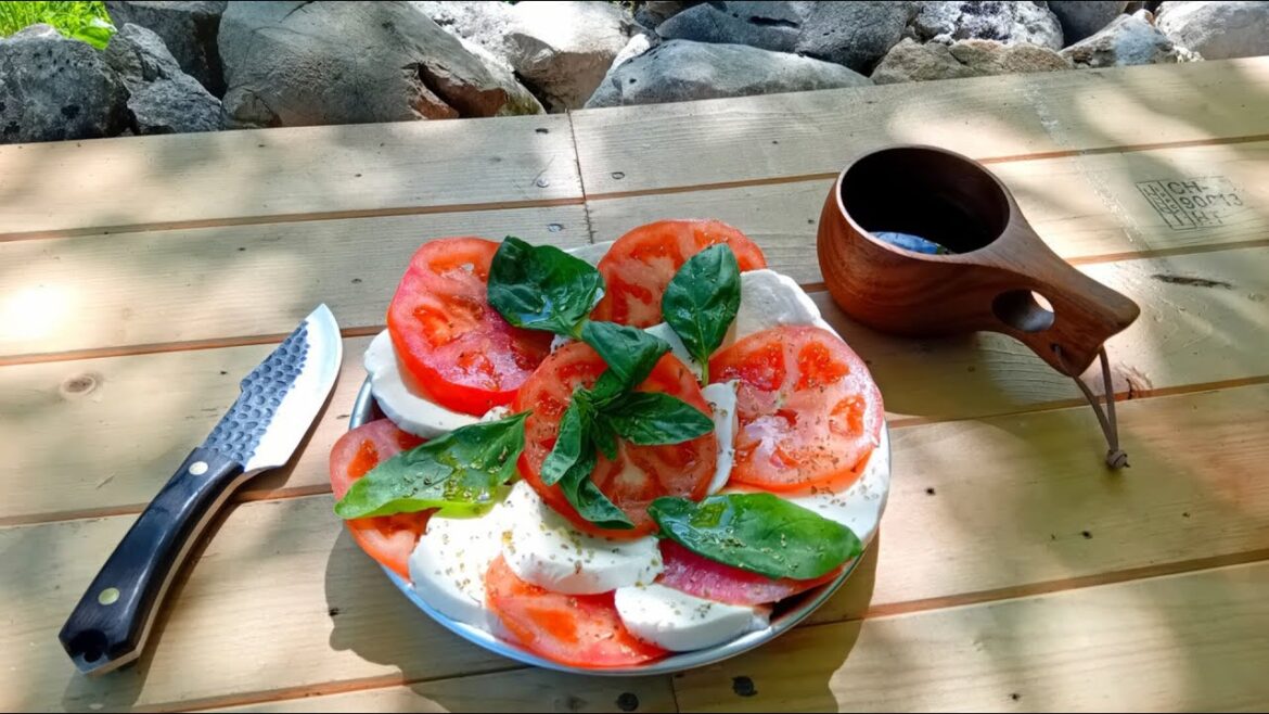 Caprese Salad/Insalata Caprese - Very famous Italian salad prepared outdoors (Relaxing ASMR)