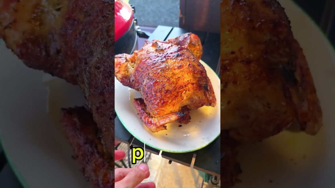 Perfect rotisserie chicken on the Kamado Joe. Full recipe on my YouTube channel. #rotisseriechicken