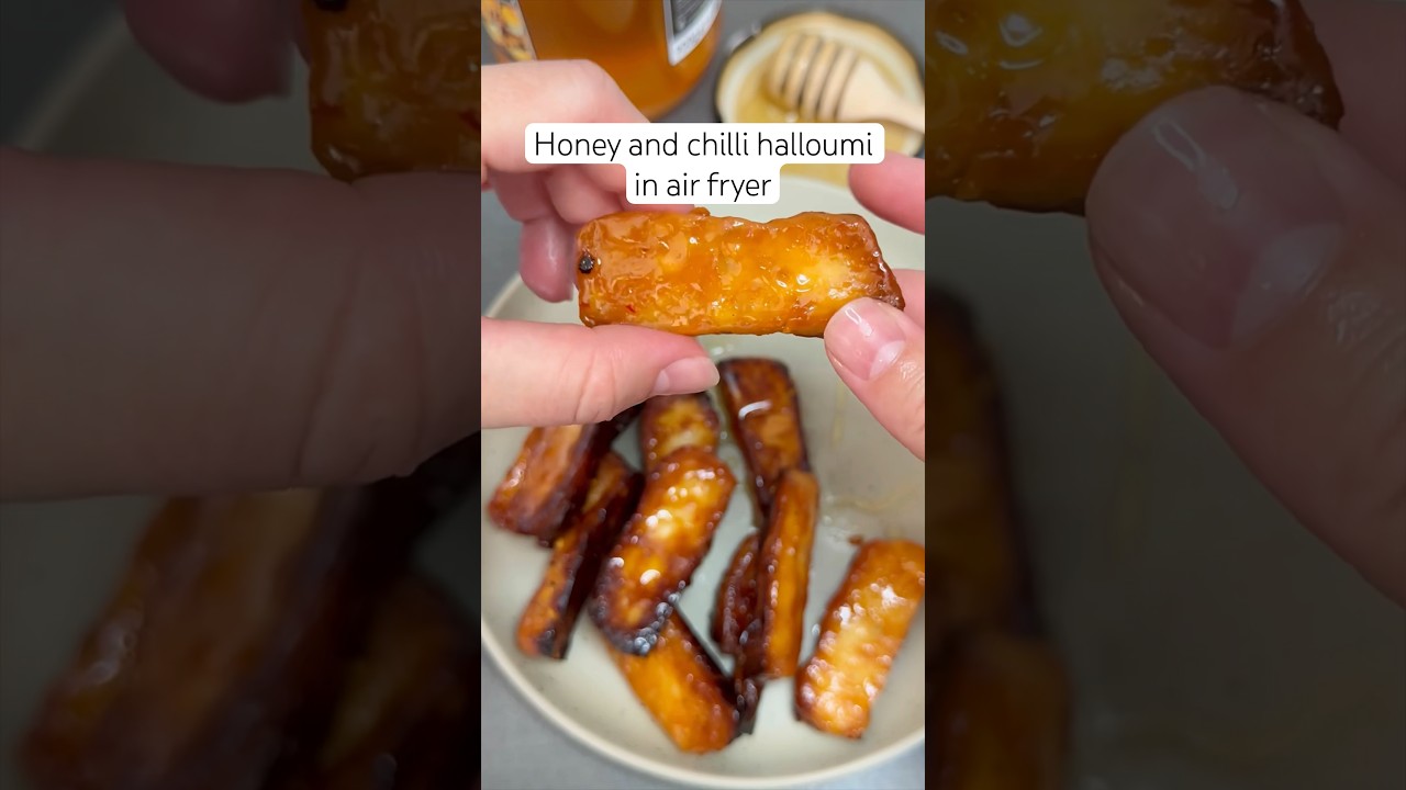 Halloumi strips with honey and chili flakes halloumi honey chili 