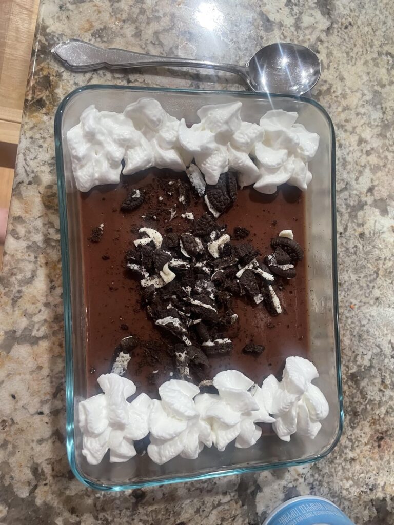 Huge tray of Chocolate Oreo parfait-247 calories, 19 grams of protein.