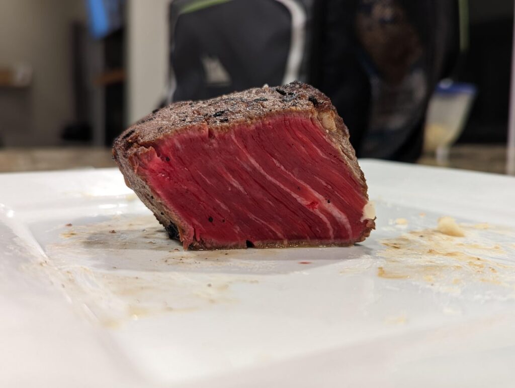 My wife likes her filet rarer than moet