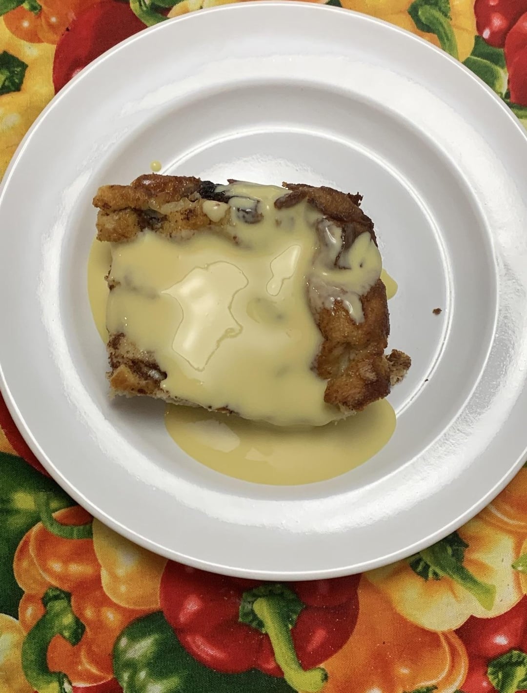 Créme Anglaise Over Bread Pudding Dining And Cooking