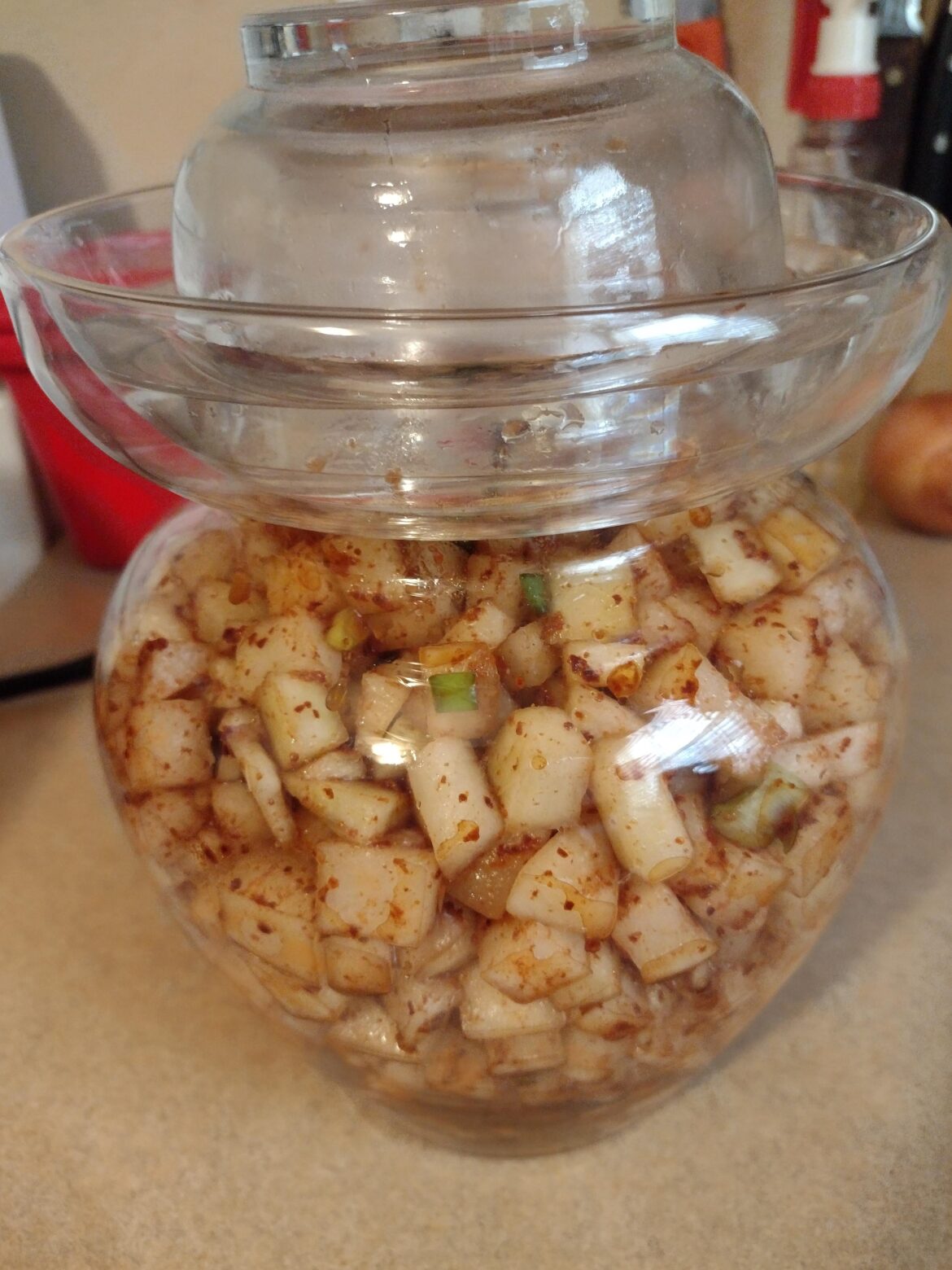 Korean Radish in fermentation jar