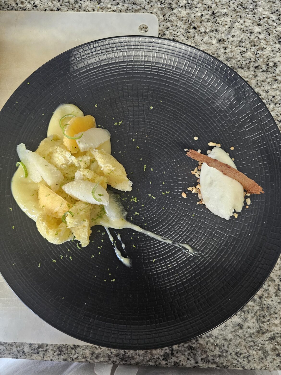 Citrus dessert with Spongecake, Curd, Supreme and Sorbet