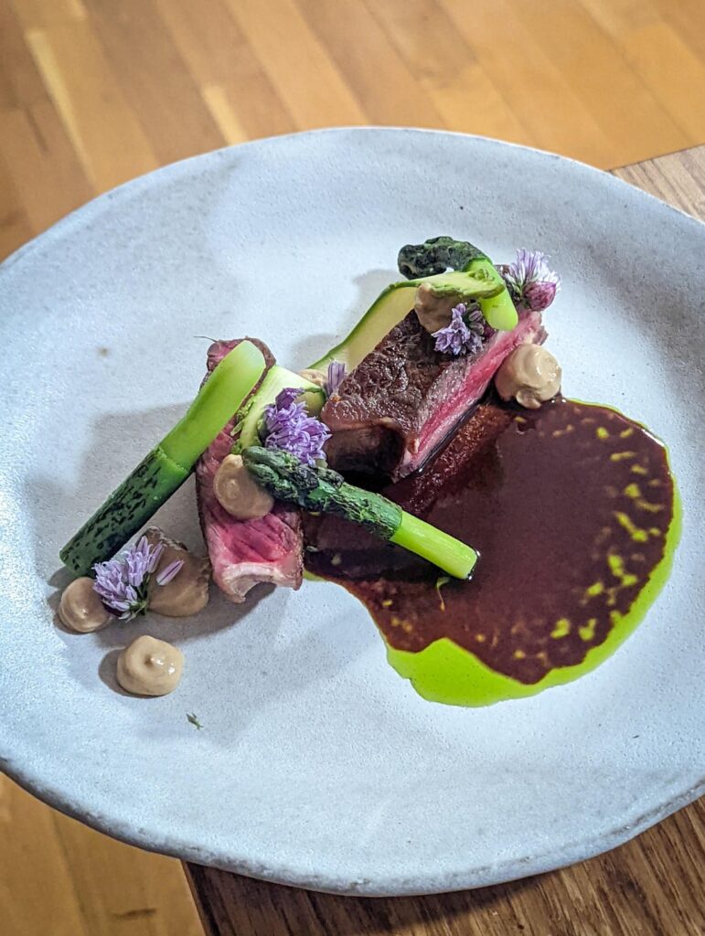 Bison strip with asparagus and chives fresh the farmers market