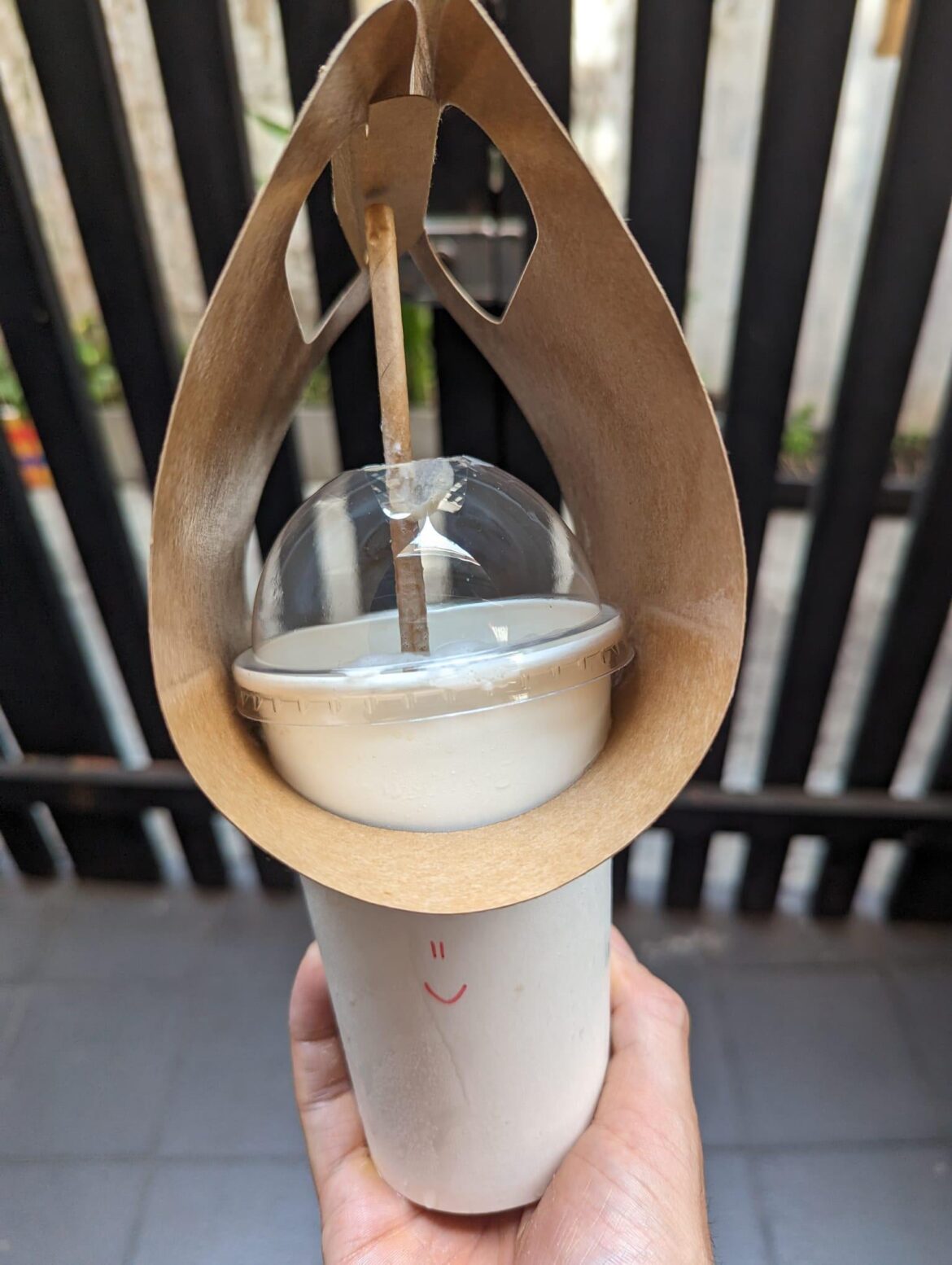 Coconut coffee with cute takeout packaging at Chín Tám Coffee in Ho Chi Minh City