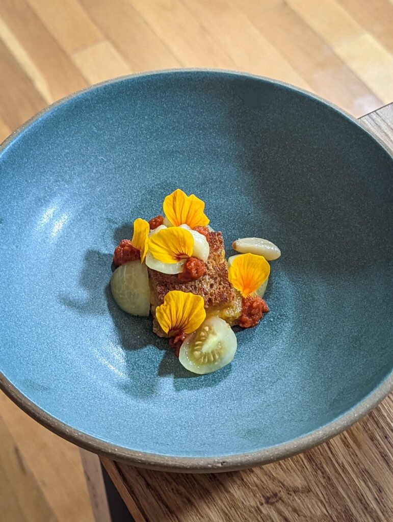 Grilled cheese with tomato bisque foam