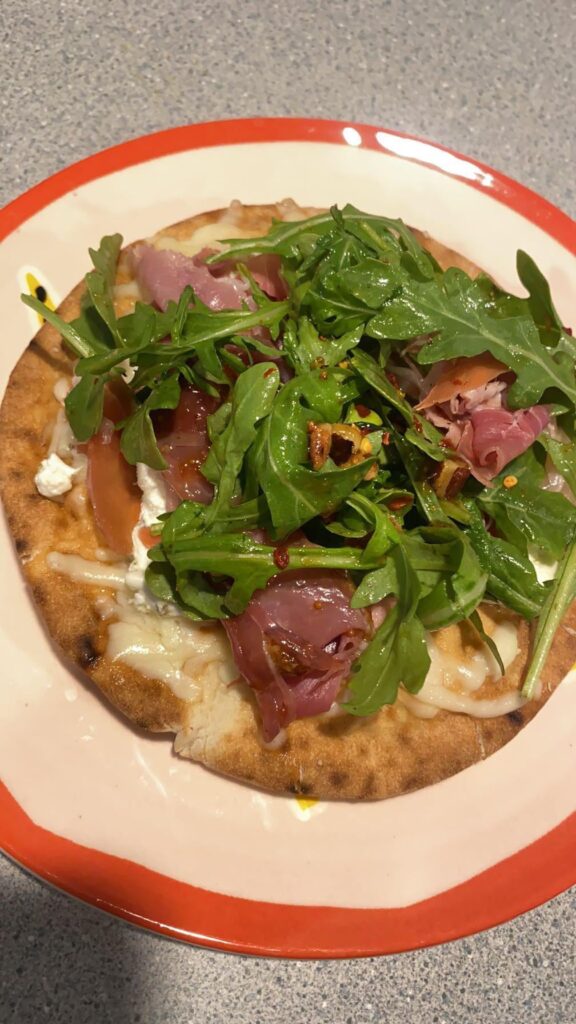 Fig and prosciutto pizza. Added herbed goat cheese and it was spectacular.