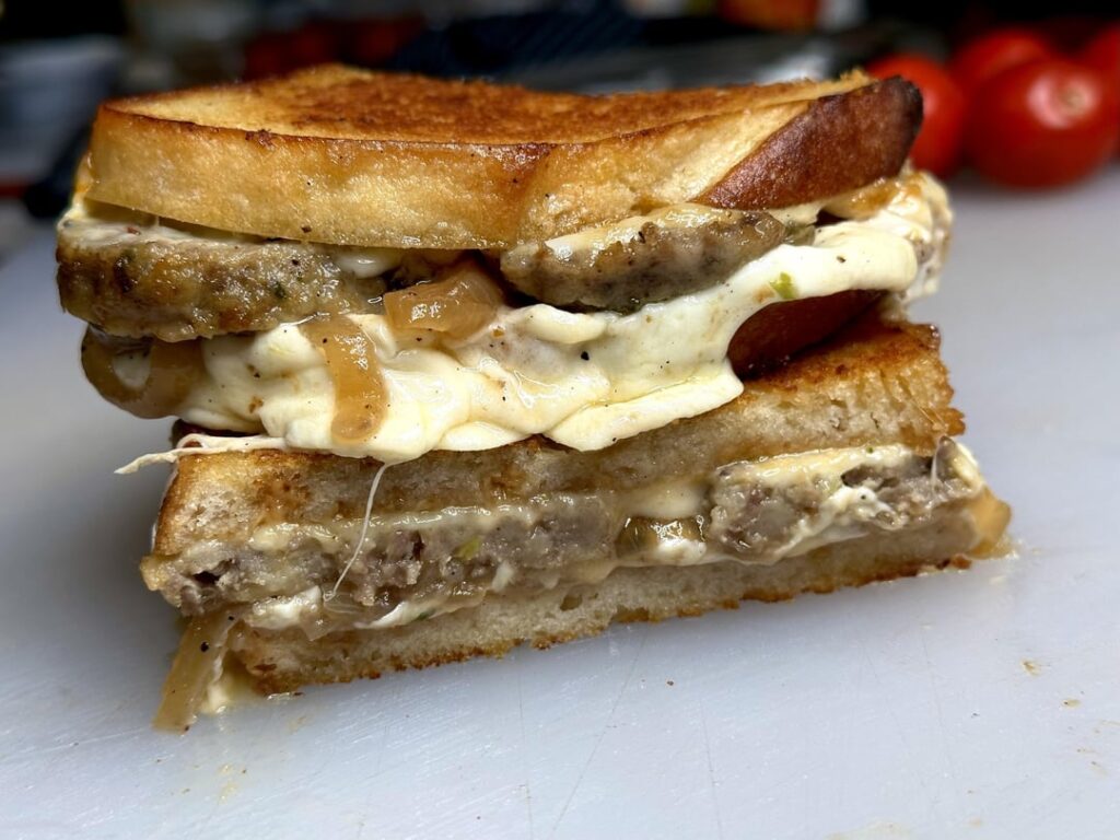 Super messy grilled meatball and mozzarella melt!