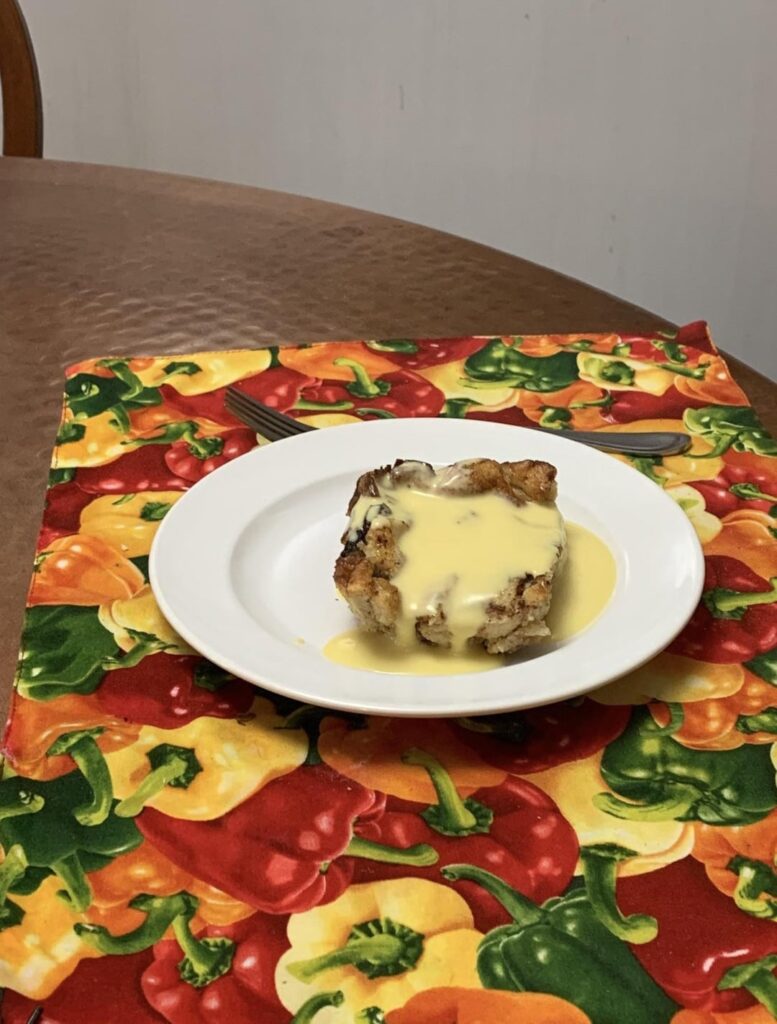 Créme Anglaise Over Bread Pudding Dining And Cooking