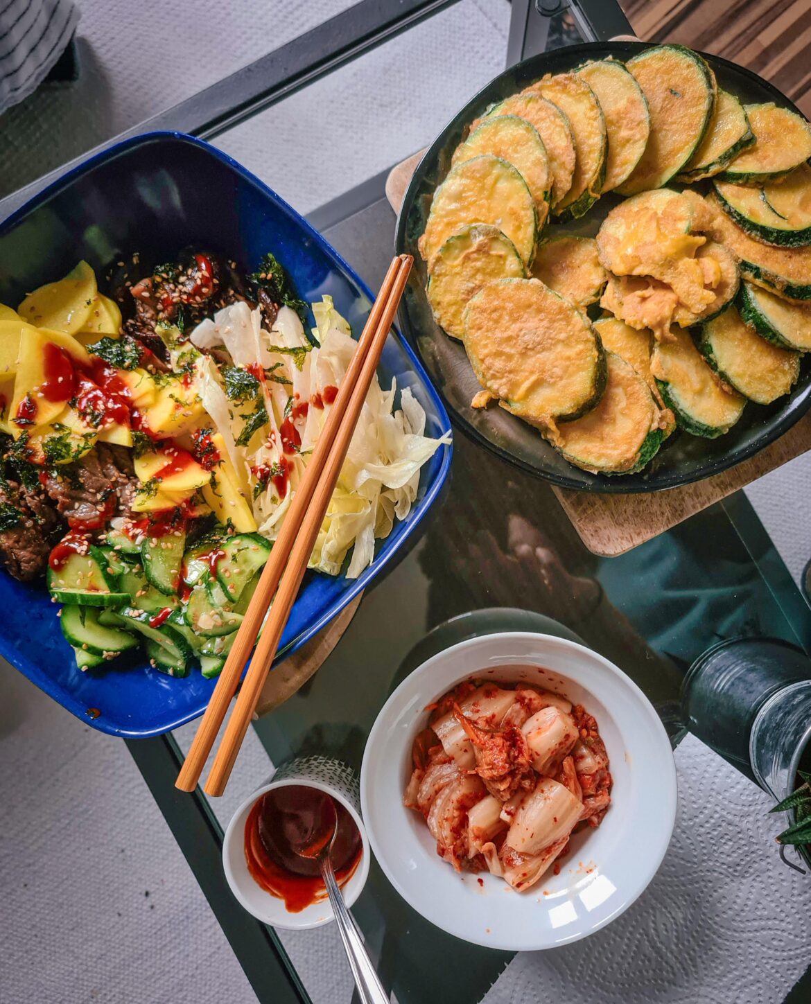 Some quick bibimbap and hobak jeon