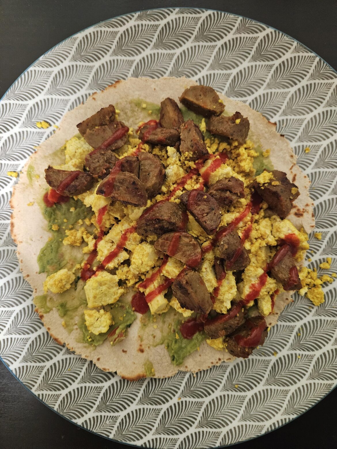 Tofu Scramble & Sausage Wrap ~ 55g Protein / 550 Cals