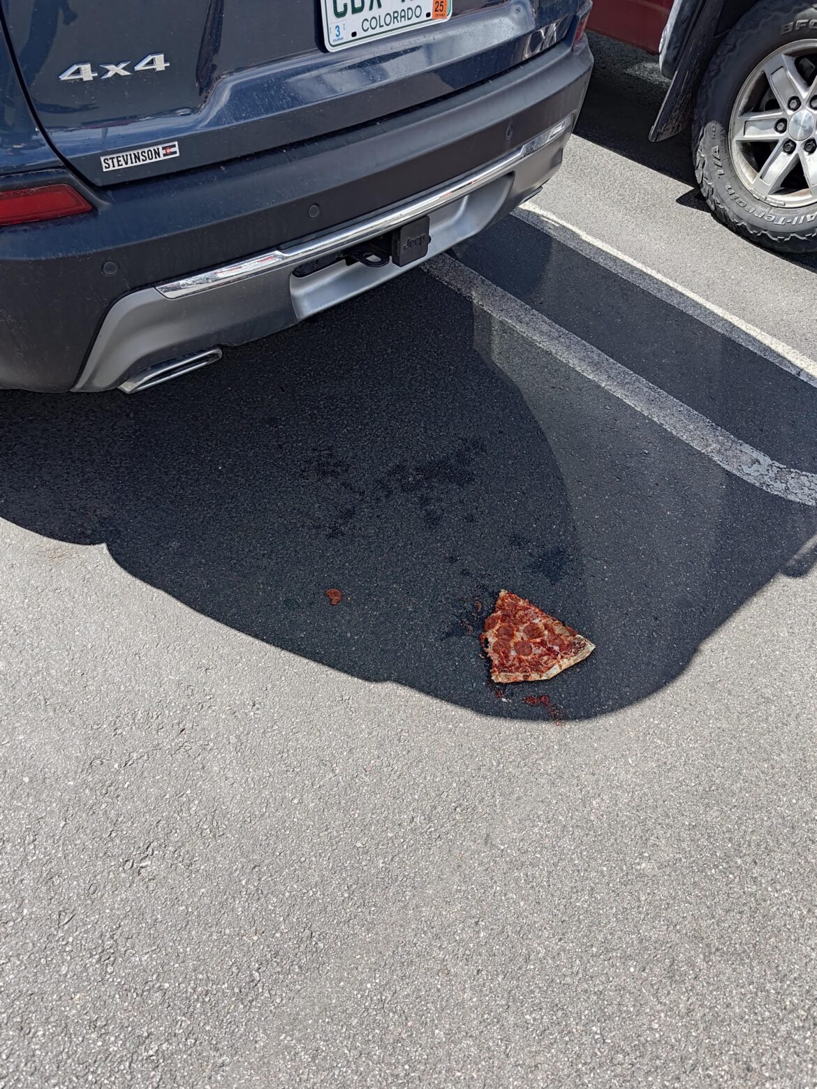 Someone dropped their pizza in the Costco parking lot