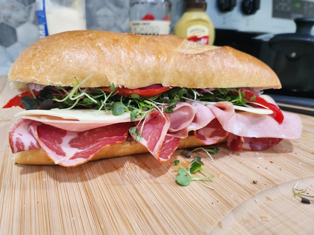 Been experimenting with Italian subs, these are mortadella and Gabbagool (Cappocollo)