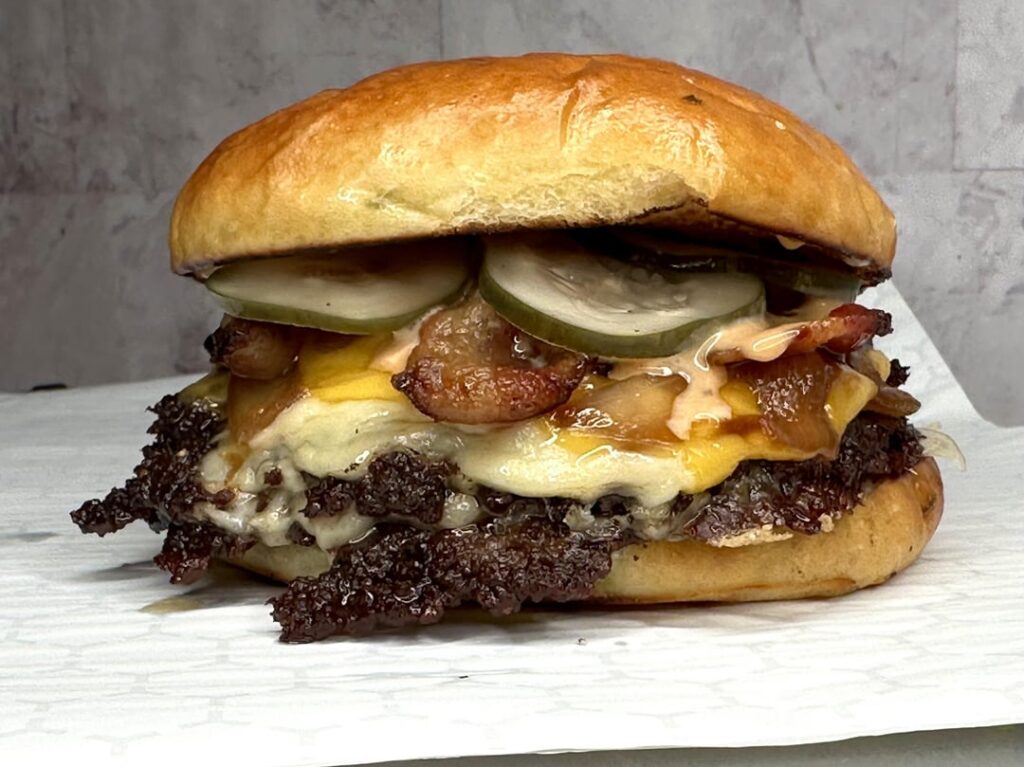 Homemade bacon double smash burger night!