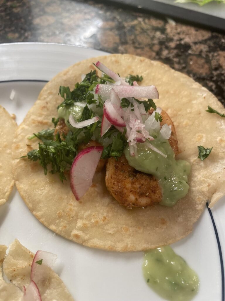 Shrimp tacos w homemade green salsa