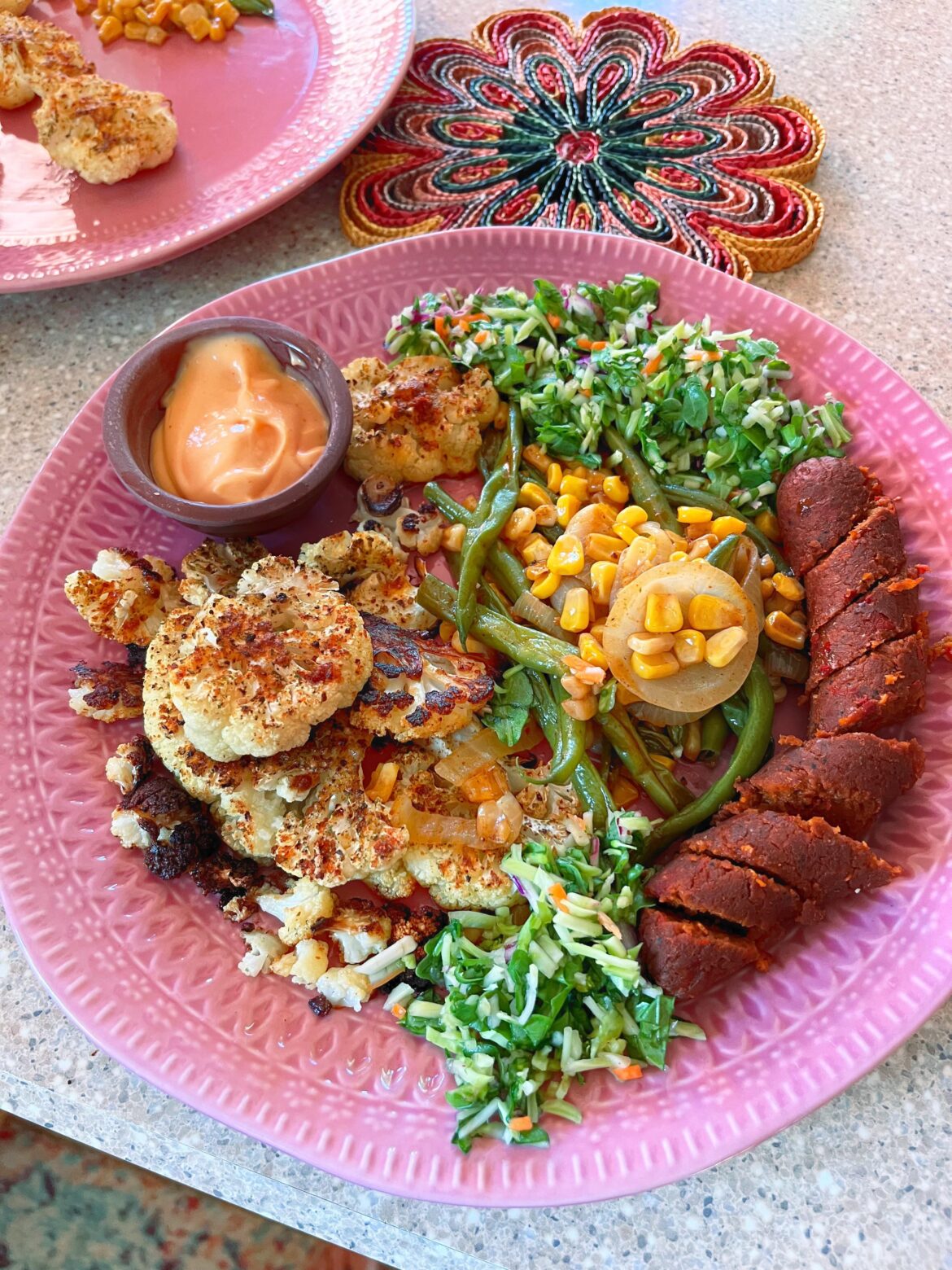 Cauliflower, green goddess chop and paprika gusta sausage