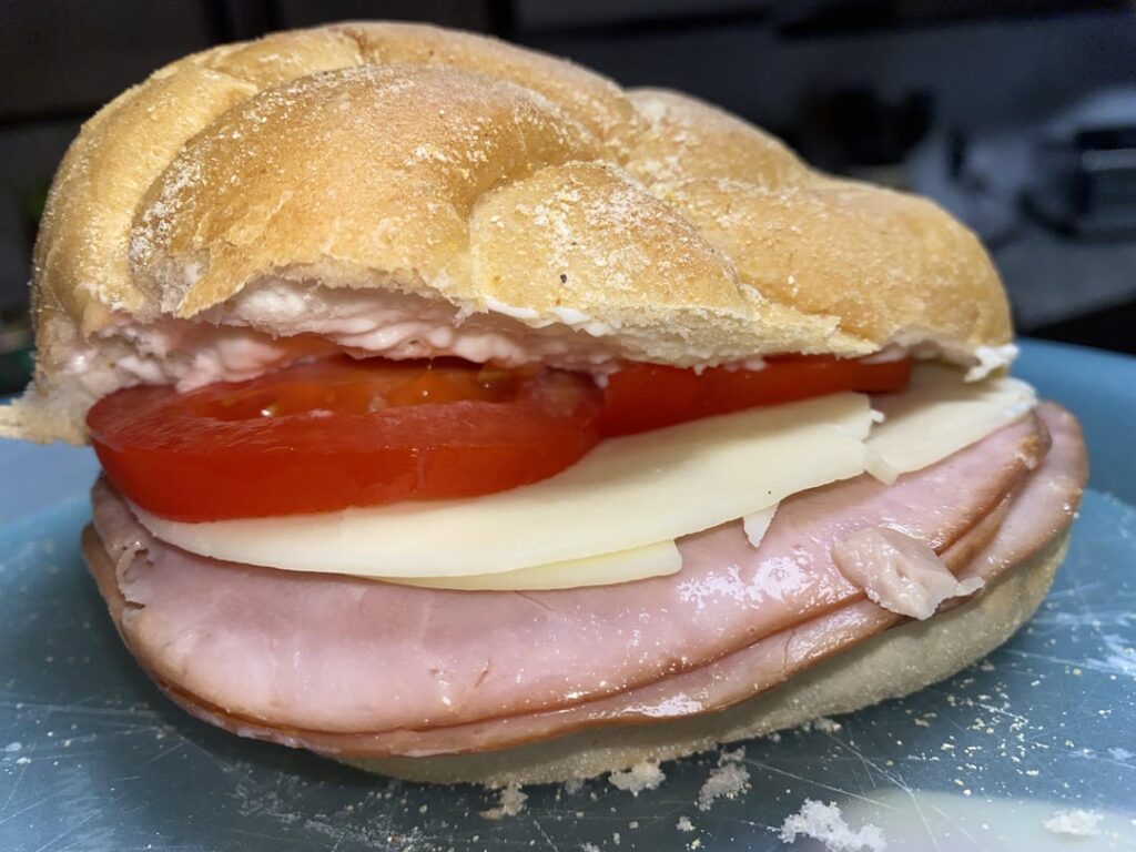 Sandwich: Honey Ham, Provo, Mayo, Tomato, Kaiser Roll