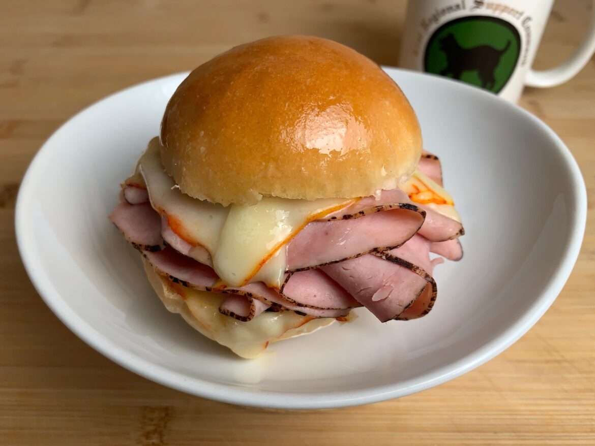 Hot ham and cheese on fresh made brötchen