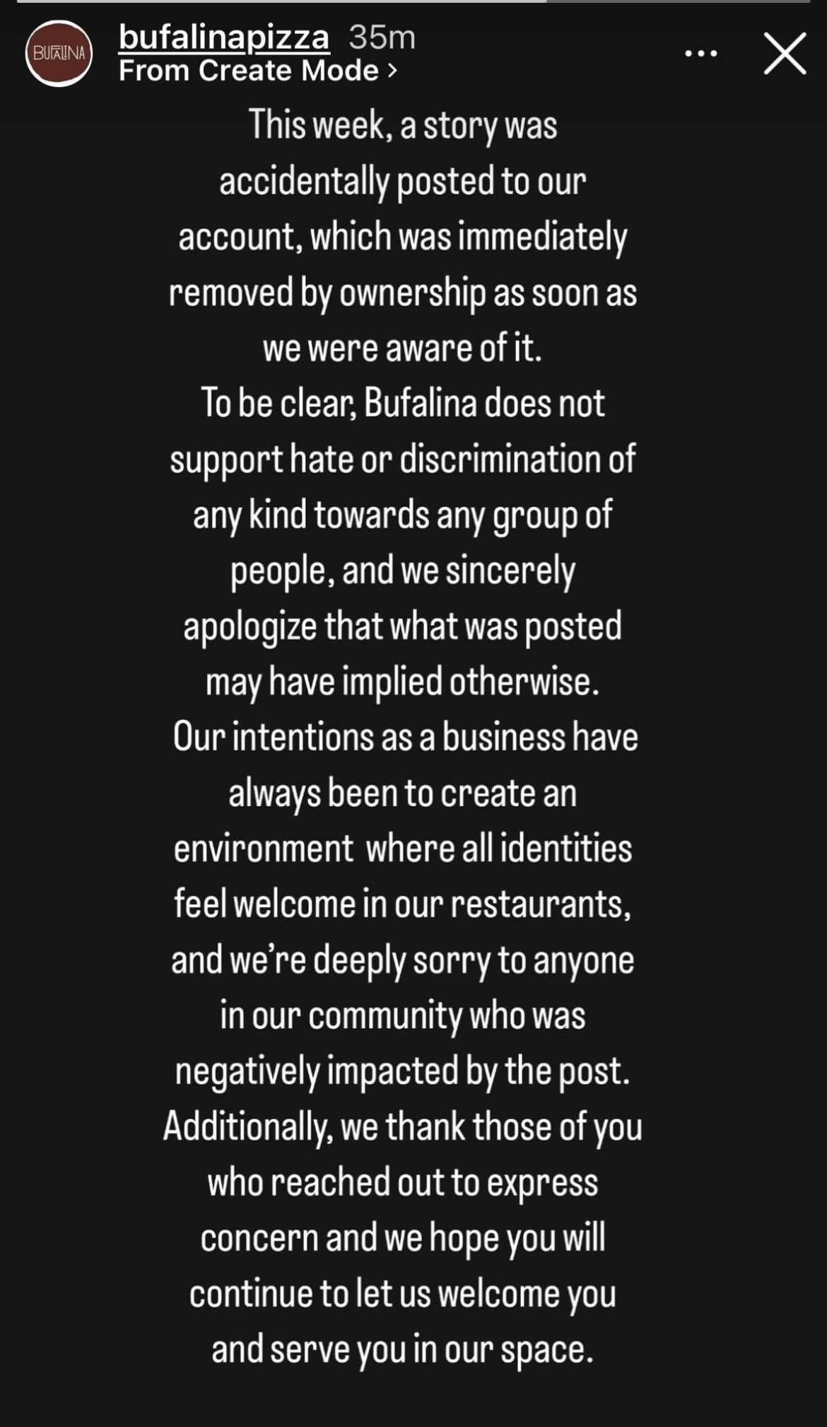 Bufalina Deleted Instagram Story