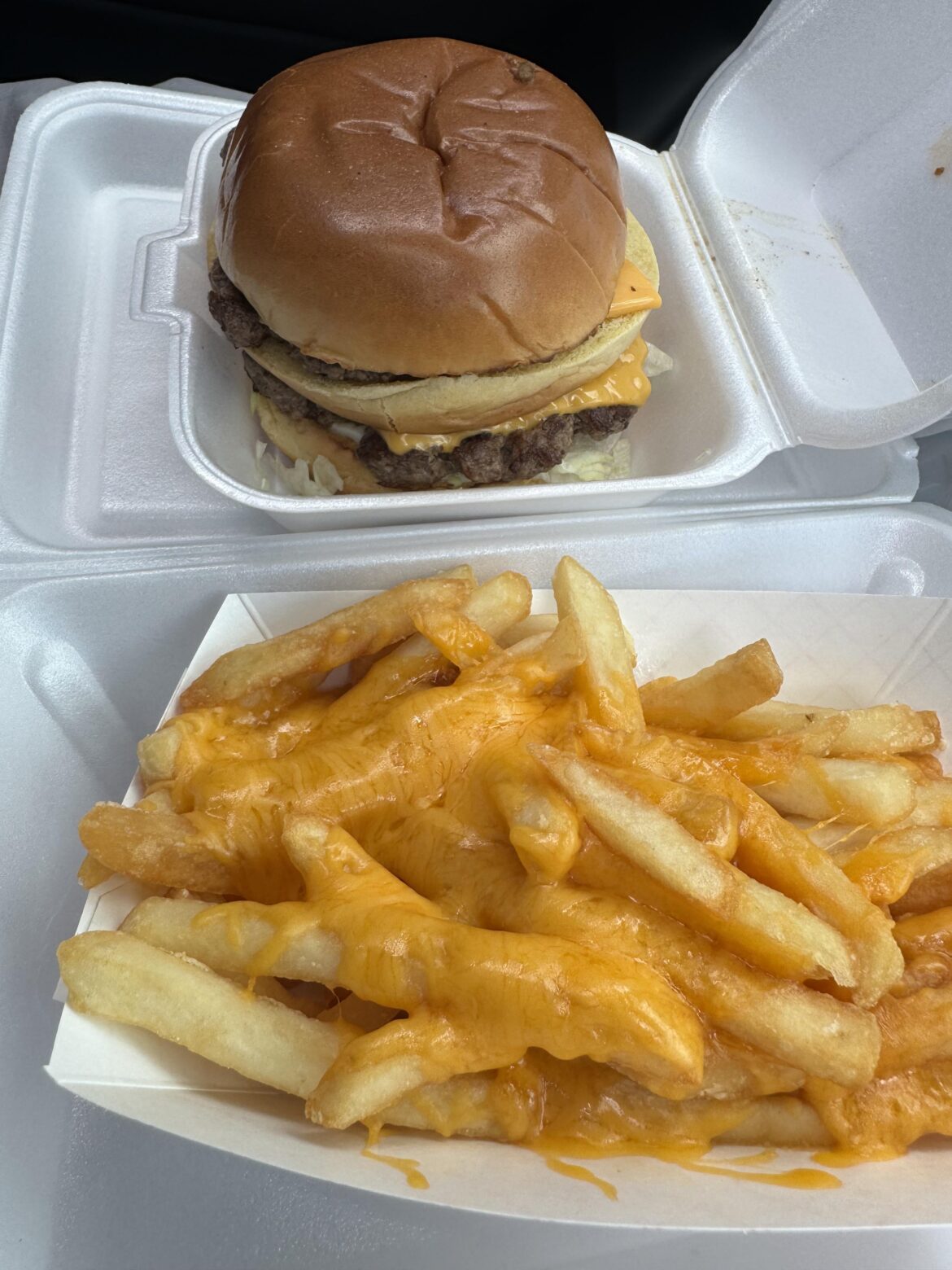 Double burger and cheese fries