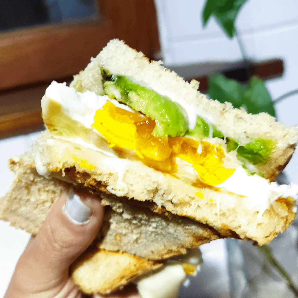 Cheese toast with egg and avocado