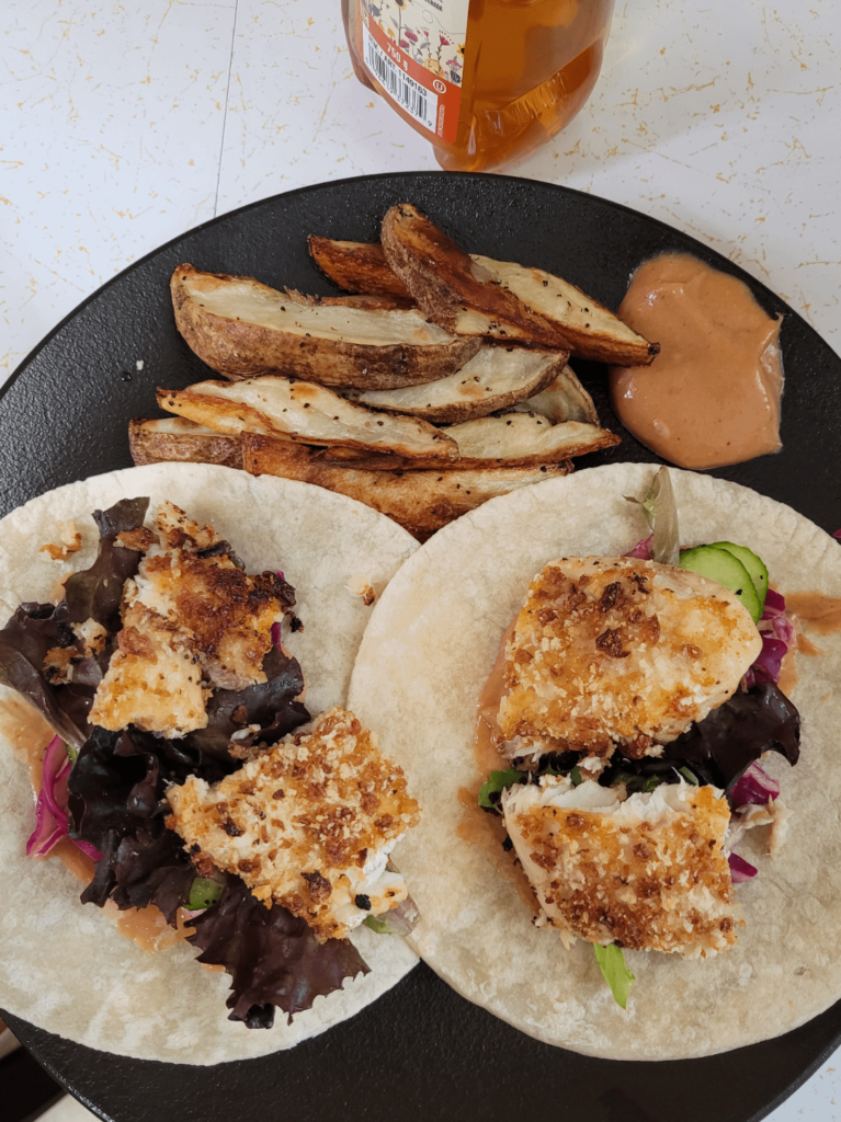 Absolutely delicious, tilapia tacos? With pickled cabbage, salted cucumbers and fresh greens Absolutely delicious, tilapia tacos? With pickled cabbage, salted cucumbers and fresh greens