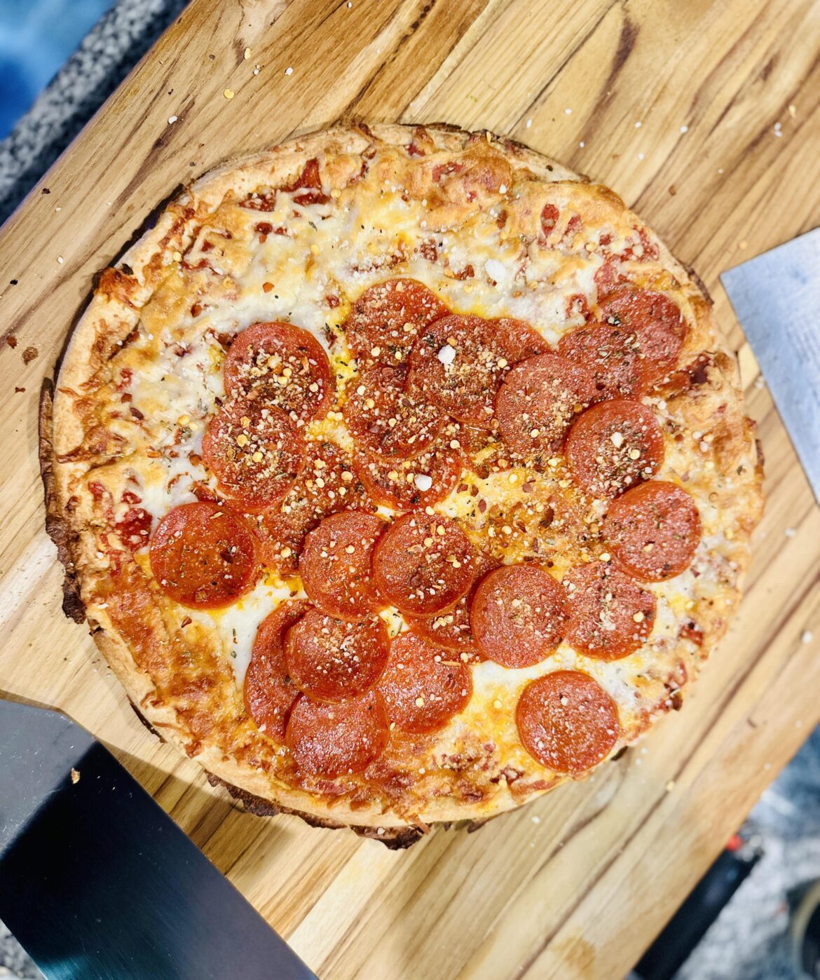 Pepperonis all ganged up together