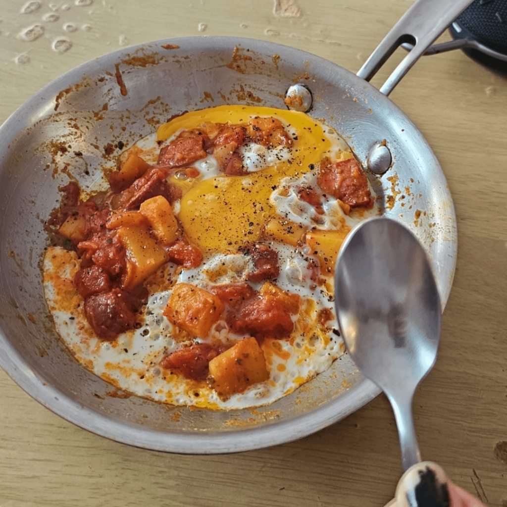 had some leftover stew. threw that shit in a pan and put an egg ontop. delish..